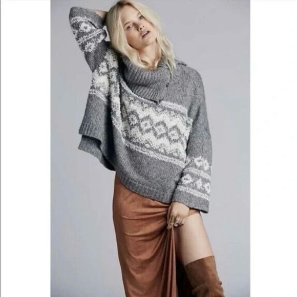 Free People Ragnar Fair Isle Split Cowl Neck Sweater - Picture 15 of 16
